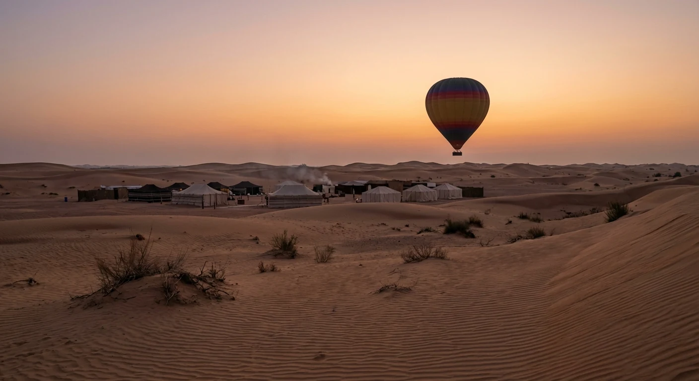 Hot air balloon and desert safari combo scene in Dubai