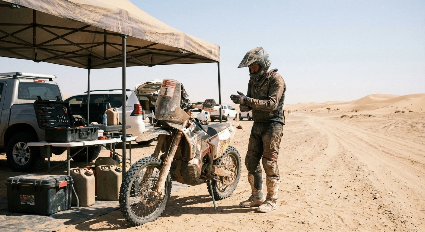 Desert rider preparing for a dirt bike session