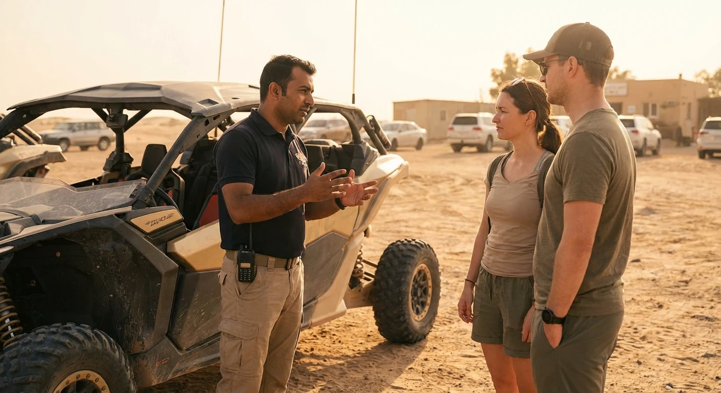 Guided dune buggy stop with desert guide in Dubai