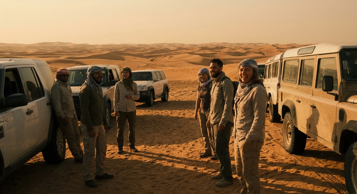 Happy travelers after a Dubai desert activity